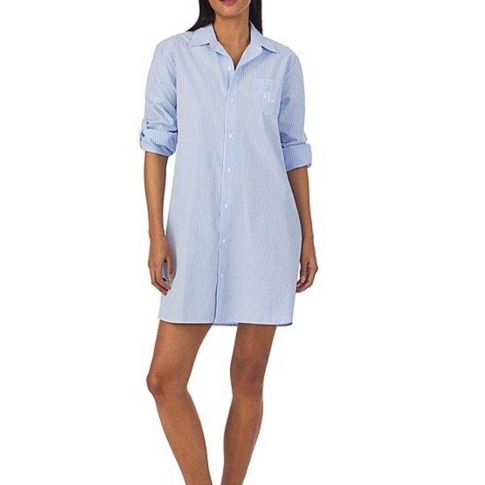 Lauren Ralph Lauren Women's Long-Sleeve Roll-Tab His Shirt Sleepshirt SZ Large